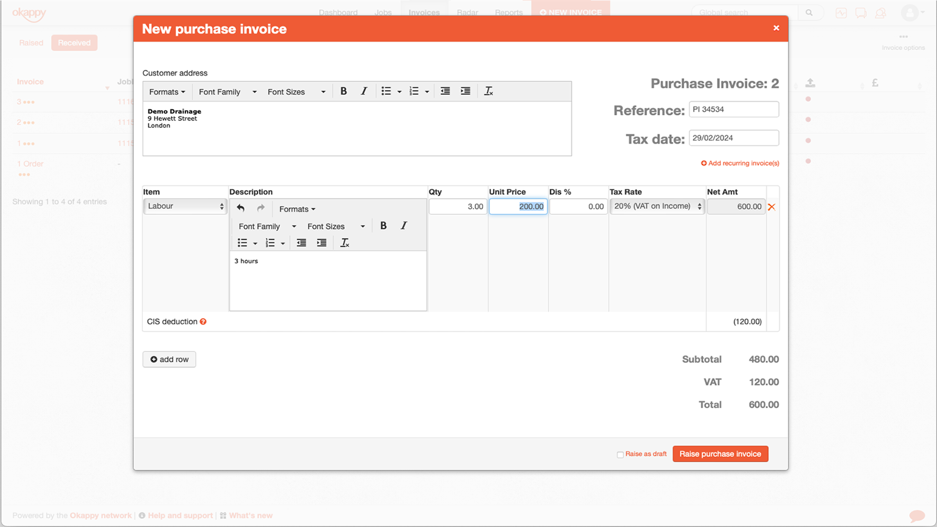 Enter details - Purchase invoice